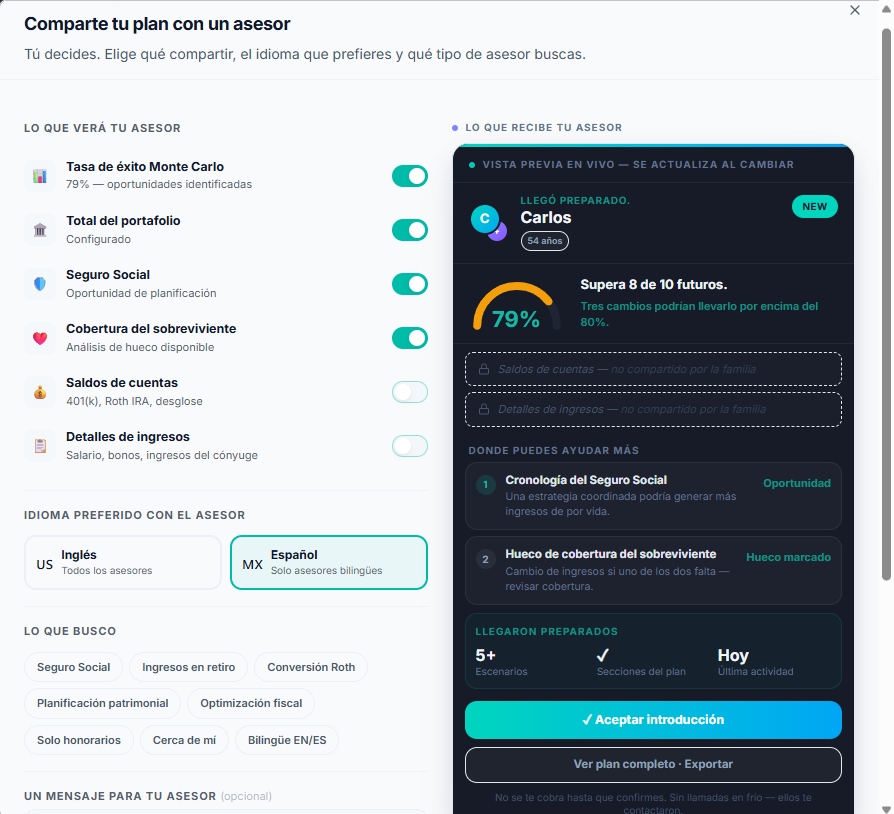 Paneles de privacidad del asesor