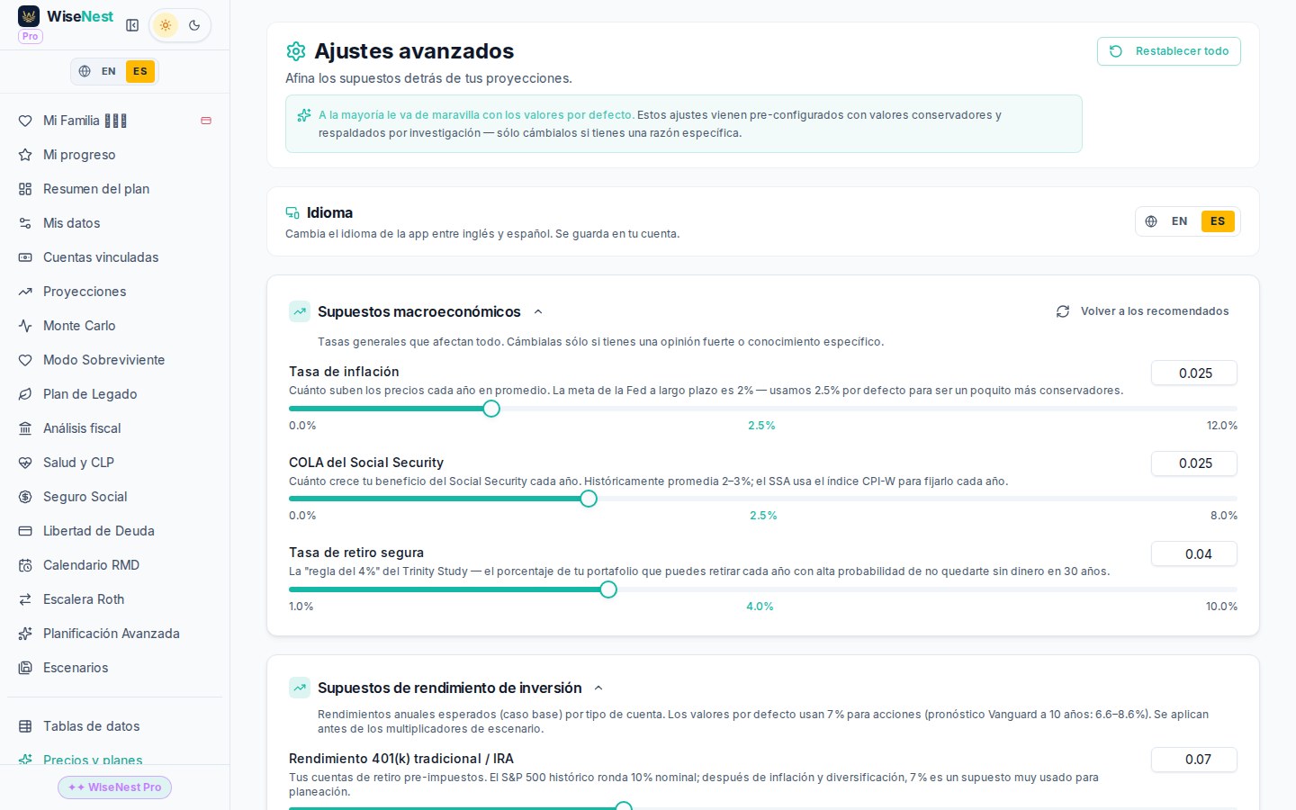 Vista extendida de Información del Cliente